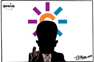 La sombra de la cabeza de Chaves eclipsando el logo de Canal Sur Televisión