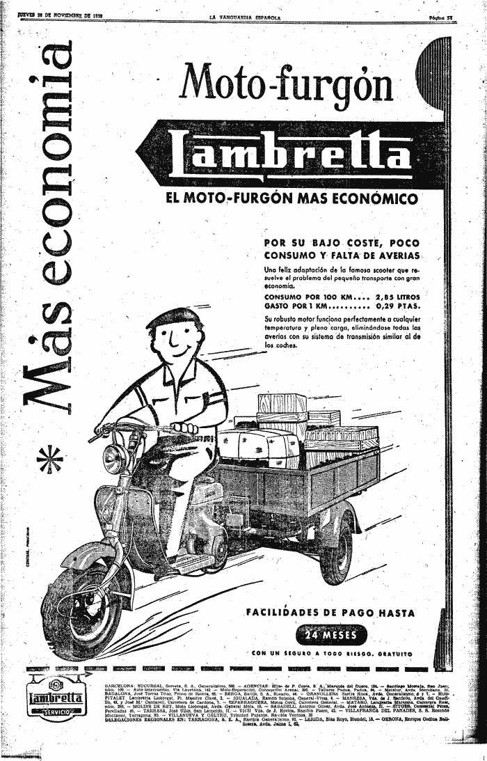 Moto furgón Lambretta De cuando se dibujaba la publicidad