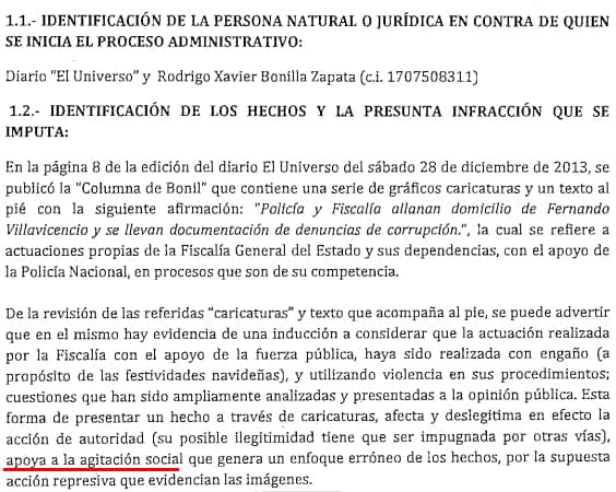 Rafael Correa contra el viñetista Bonil, texto Supercom