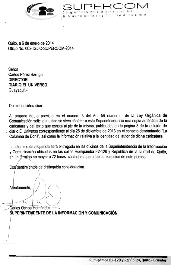 Rafael Correa contra el viñetista Bonil, denuncia Supercom
