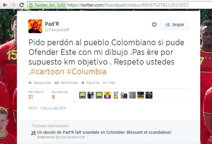 La televisión belga RTBF y el dibujante Pad´R se disculpan por una viñeta sobre la selección de Colombia 3