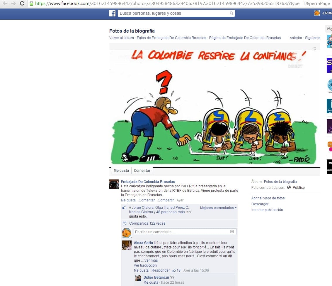 La televisión belga RTBF y el dibujante Pad´R se disculpan por una viñeta sobre la selección de Colombia 2