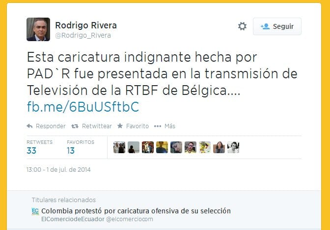 La televisión belga RTBF y el dibujante Pad´R se disculpan por una viñeta sobre la selección de Colombia 1