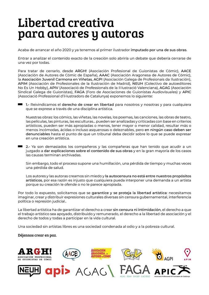 Comunicado por la libertad creativa Comunicado por la libertad creativa