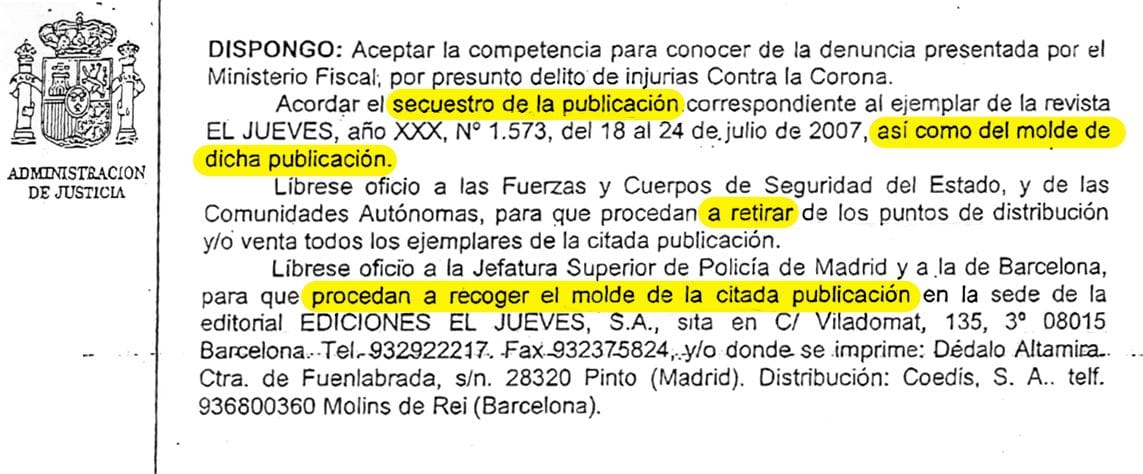 Hace 14 años, secuestro de El Jueves y condena a dos dibujantes por un chiste sobre Felipe y Letizia Hace 14 años, secuestro de El Jueves y condena a dos dibujantes por un chiste sobre Felipe y Letizia