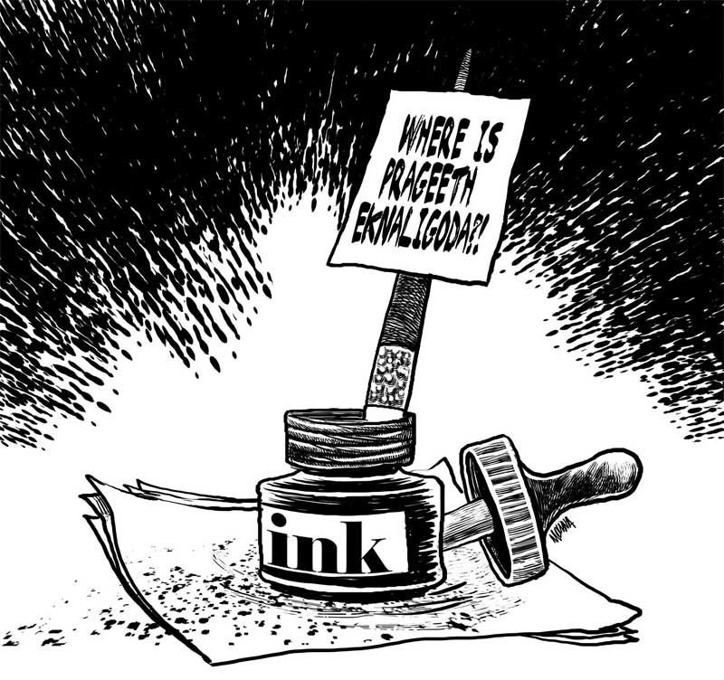 Empieza el juicio por la desaparición forzada del dibujante Prageeth Eknaligoda Viñeta de Pedro X. Molina (2010). Where is Prageeth Eknaligoda?